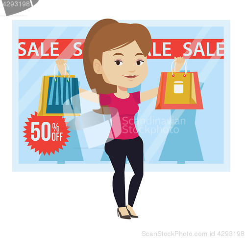 Image of Woman shopping on sale vector illustration.