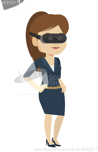 Image of Woman wearing virtual reality headset.