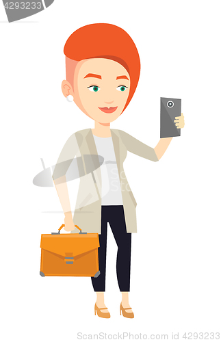 Image of Business woman making selfie vector illustration.