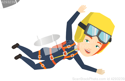 Image of Caucasian parachutist jumping with parachute.