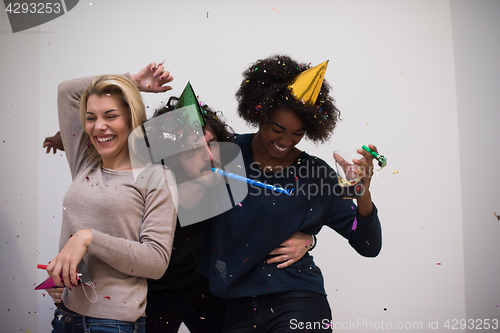 Image of confetti party multiethnic group of people