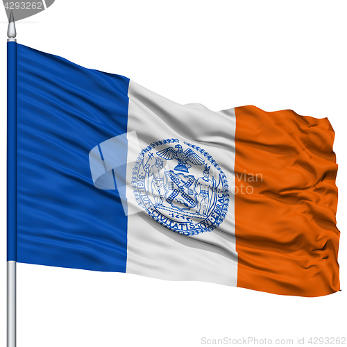 Image of New York City Flag on Flagpole, USA