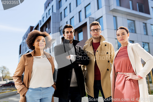 Image of international group of people on city street