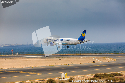 Image of ARECIFE, SPAIN - APRIL, 16 2017: AirBus A321 of ThomasCook.com w