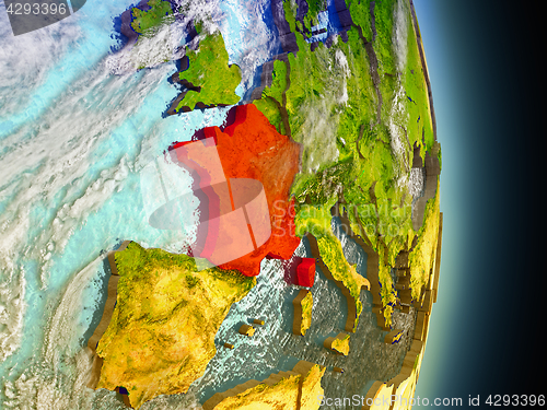 Image of France in red from space