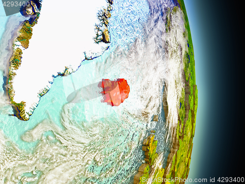 Image of Iceland in red from space