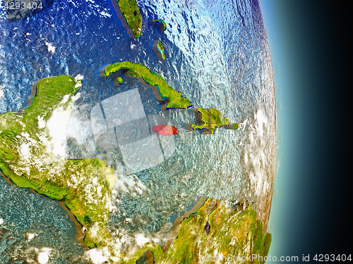 Image of Jamaica in red from space