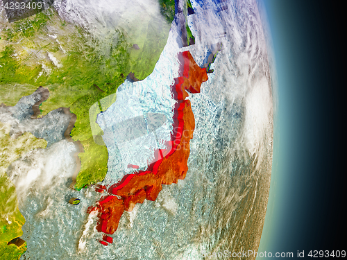 Image of Japan in red from space