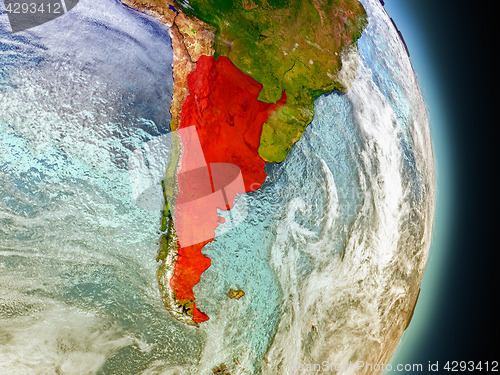 Image of Argentina in red from space