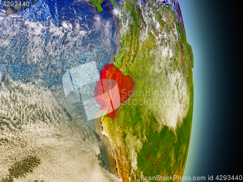 Image of Ecuador in red from space