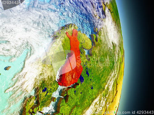 Image of Finland in red from space