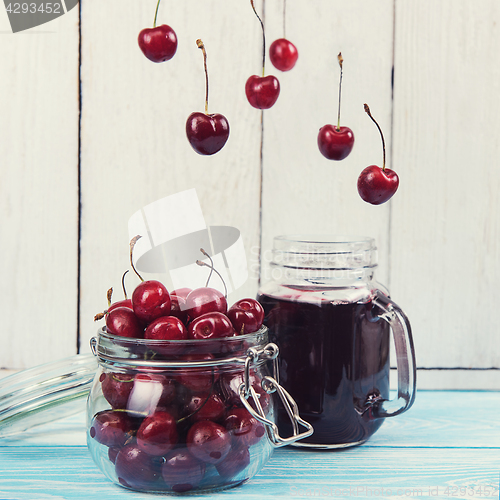 Image of Cherry juice with glass of berries