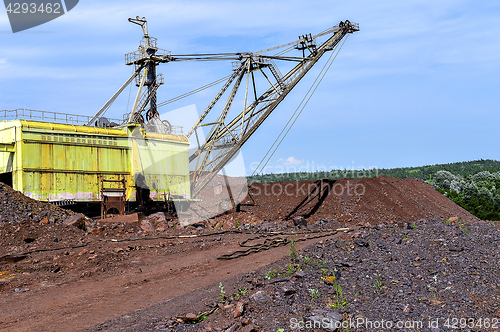 Image of Excavator machine at excavation earthmoving work in quarry