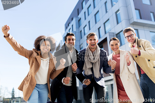 Image of international group of people on city street
