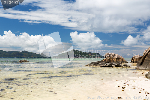 Image of rocks on seychelles island beach in indian ocean