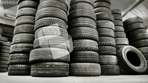 Image of Stack of used car tires