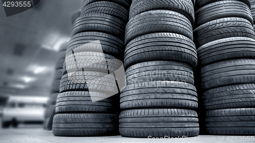 Image of Stack of used car tires