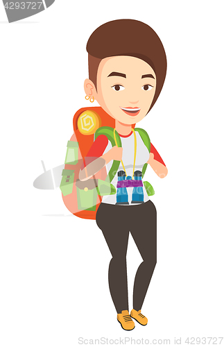 Image of Cheerful traveler with backpack.