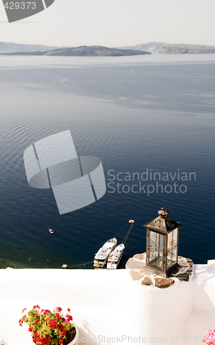 Image of scenic view from the caldera oia ia santorini greek island