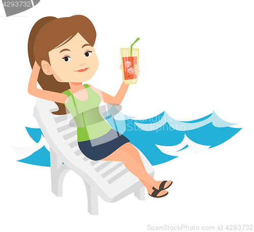 Image of Woman relaxing on beach chair vector illustration.