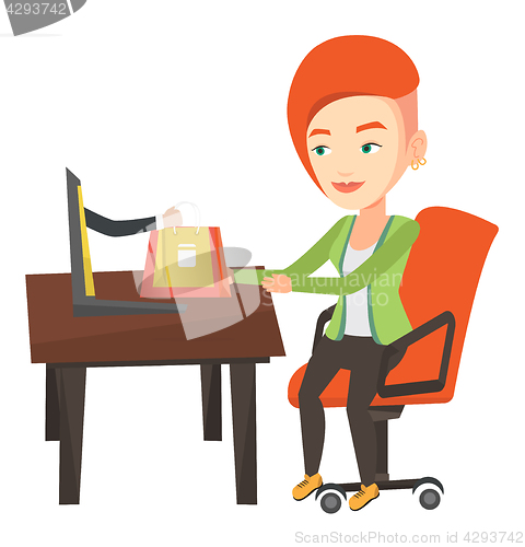 Image of Woman shopping online vector illustration.