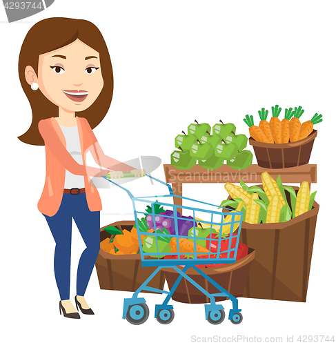 Image of Customer with shopping cart vector illustration.