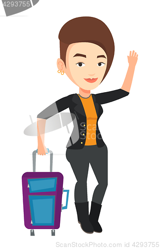 Image of Young woman hitchhiking vector illustration.