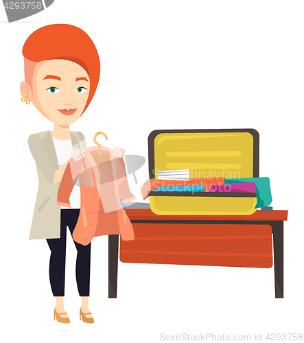 Image of Woman packing his suitcase vector illustration.