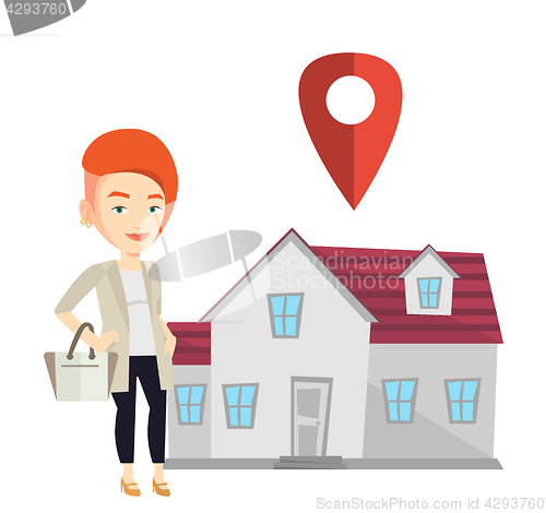 Image of Realtor on background of house with map pointer.