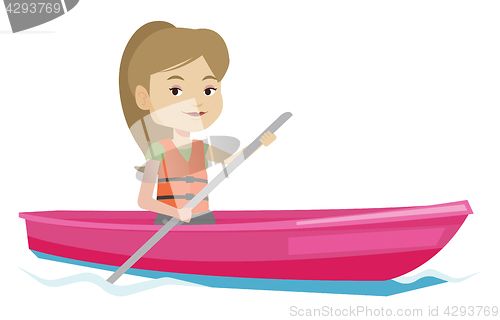 Image of Woman riding in kayak vector illustration.