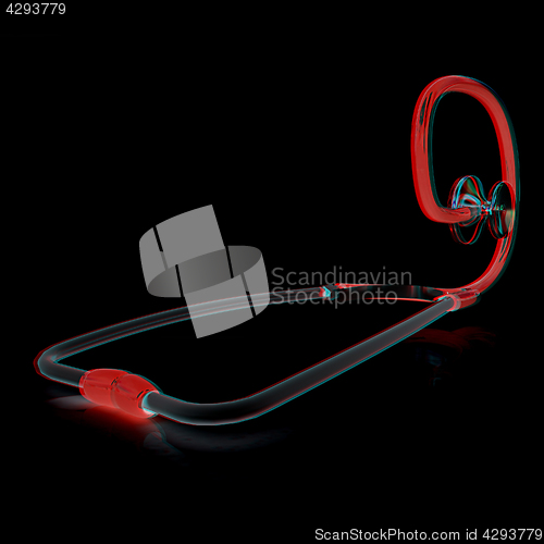 Image of stethoscope. 3d illustration. Anaglyph. View with red/cyan glass