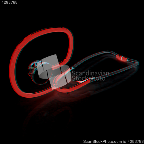 Image of stethoscope. 3d illustration. Anaglyph. View with red/cyan glass