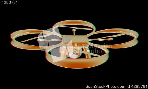 Image of Drone, quadrocopter, with photo camera flying. 3d render. Anagly