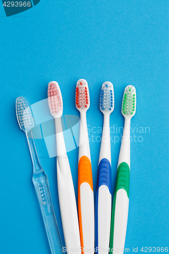 Image of Photo of five colored toothbrush