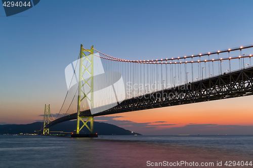 Image of Akashi Kaikyo Bridge at sunset