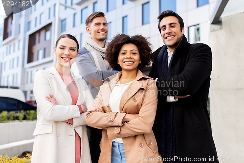 Image of international group of people on city street
