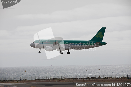 Image of ARECIFE, SPAIN - APRIL, 15 2017: AirBus A320 of Aer Lingus ready