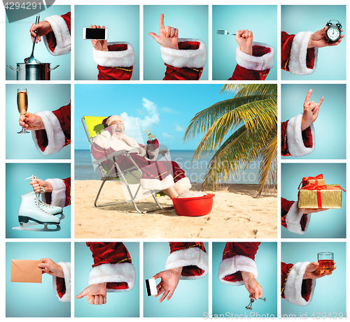 Image of The collage from hand in costume Santa Claus