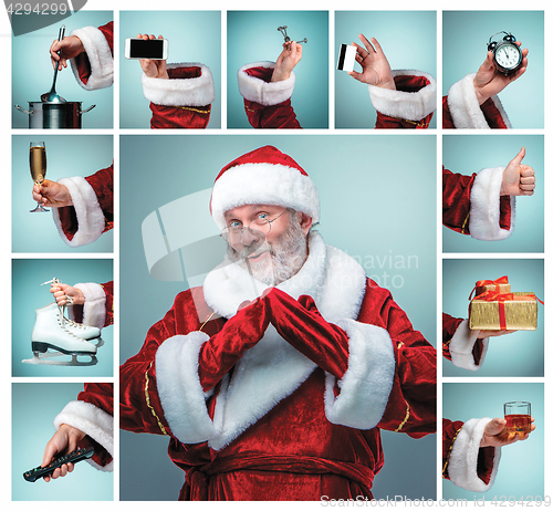 Image of The collage from hand in costume Santa Claus