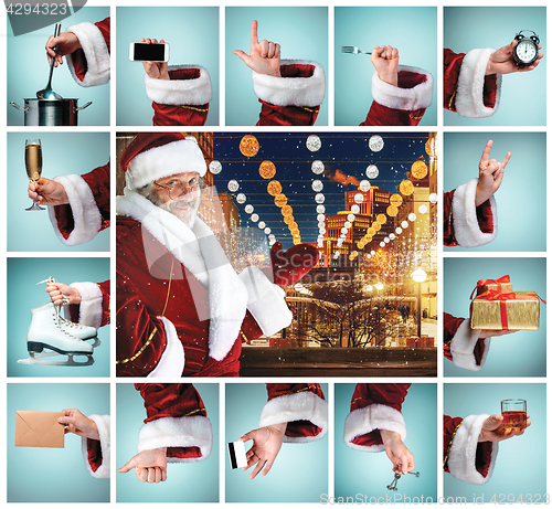 Image of The collage from hand in costume Santa Claus