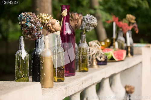 Image of Burning candle in the vintage black bottle