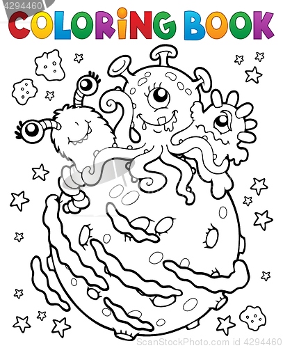 Image of Coloring book three aliens on planet