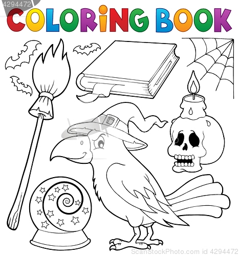 Image of Coloring book witch crow theme