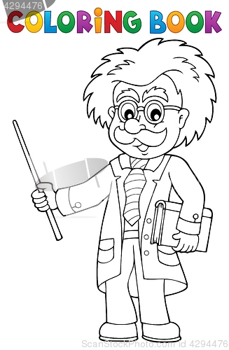 Image of Coloring book scientist with pointer