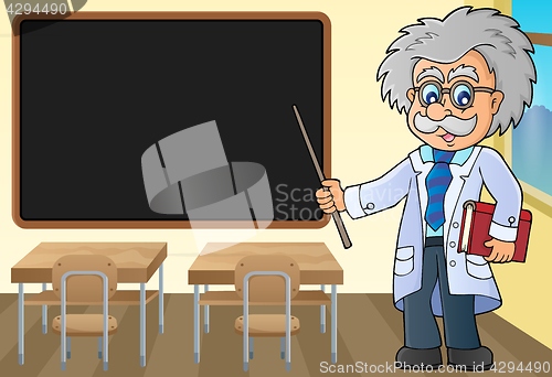 Image of Scientist by blackboard theme image 1