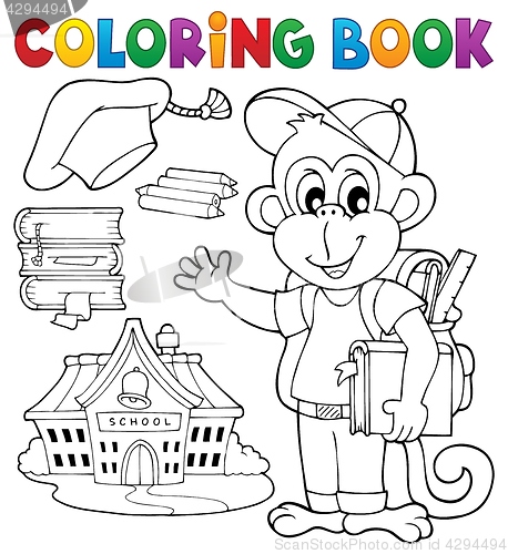 Image of Coloring book school monkey theme 1