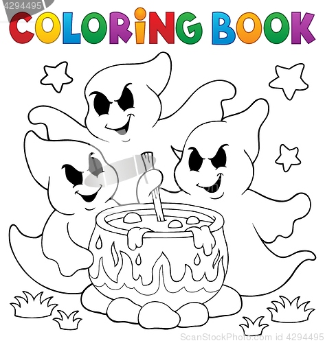 Image of Coloring book ghosts stirring potion