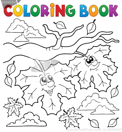 Image of Coloring book happy autumn leaves