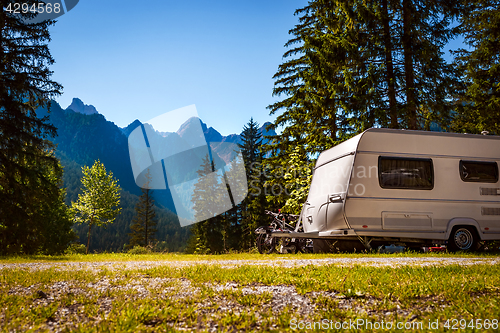 Image of Family vacation travel, holiday trip in motorhome