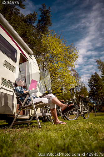 Image of Family vacation travel, holiday trip in motorhome